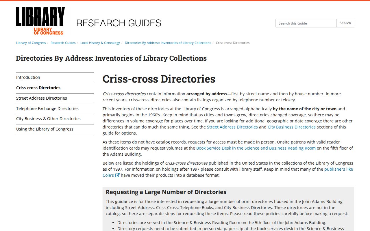 Groton previous residents Library of Congress reverse-address directory guide