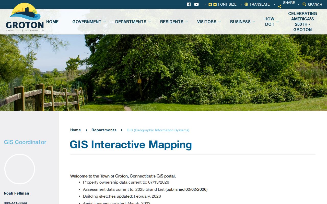 Groton street directory GIS search controls and property links